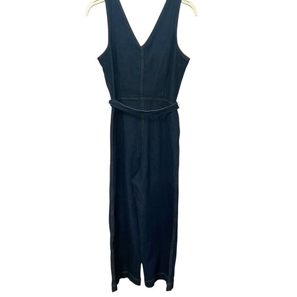 Universal Thread Denim Jumpsuit 8 Wide Leg Cropped Dark Wash Blue Button Down - Picture 3 of 8